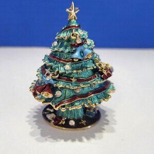Vintage Enamel Christmas Tree Trinket Box